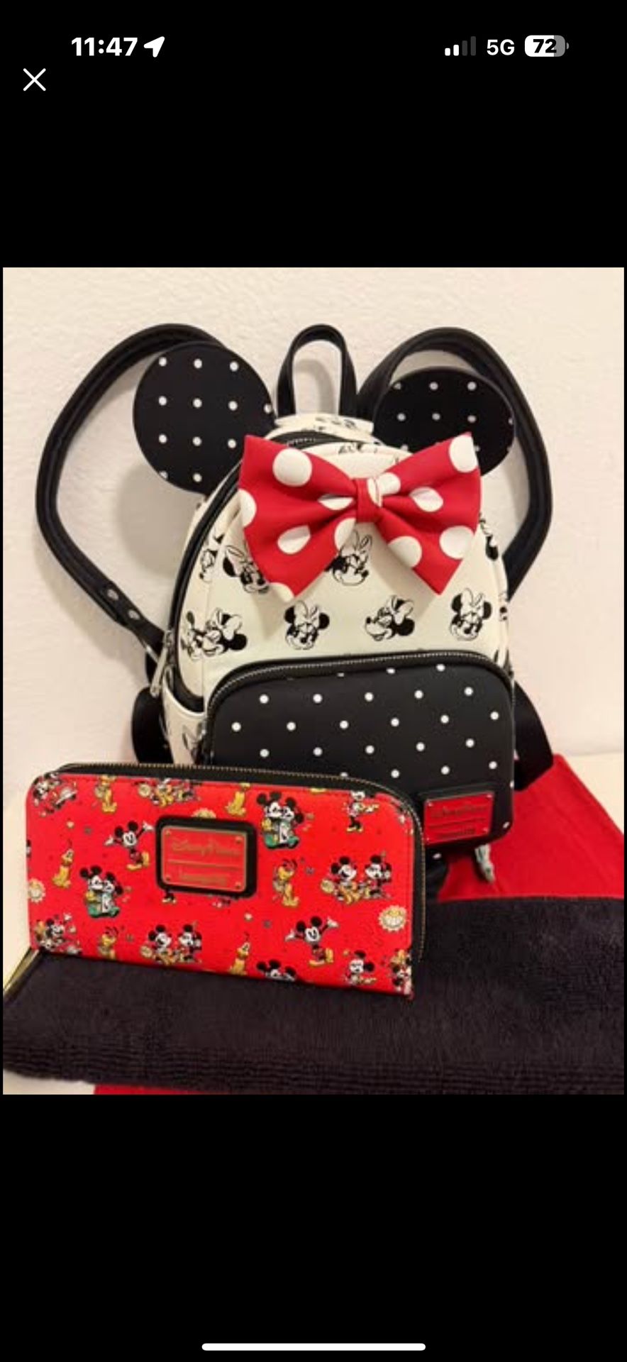 🎀 Disney Parks Loungefly Mini Backpack & Wallet Set – Minnie, Mickey, & Friends 🎒✨