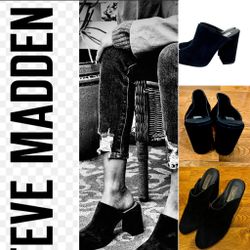 Steve Madden ICONIC stela rounded toe black suede block heel mules size 7.5