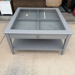 Grey Glass Top Coffee Table with Storage