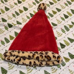 Animal Print faux fur trim Red Santa Hat