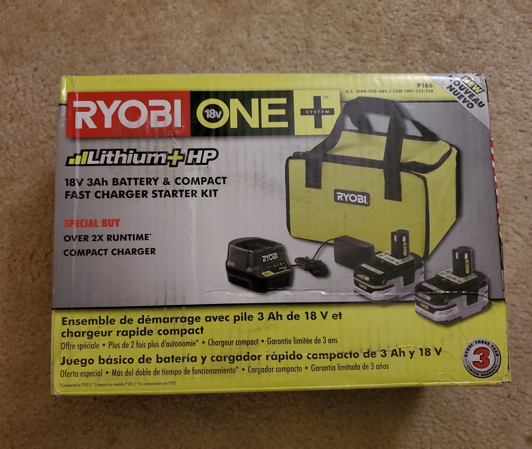 Brand new - Ryobi 18v 3ah Lithium+ HP kit