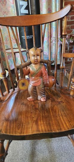 Hand-Carved Wooden Asian Boy Figurine