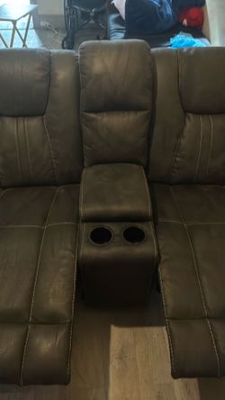 Loveseat Faux Leather Recliner (Gray)