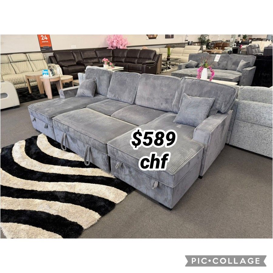 Convertible sectional sleeper sofa with 2 double chaise 