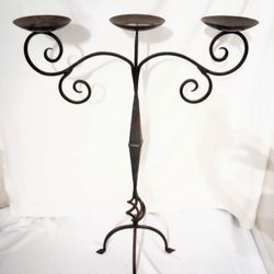 Tall Wrought Iron Candle Floor Stand With 3 Candles 