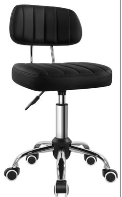 BFTOU Black Square Swivel Stool with Wheel for Work SPA Shop Massage Height-Adjustable and Cost-Effective Rolling Stool Chair with Back
