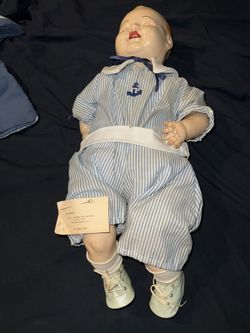 Antique 1920s full composition doll with painted tin sleep eyes porcelain