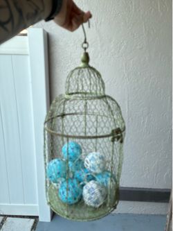 Vintage Decorative Wire Bird Cage – Green Rustic Farmhouse Decor