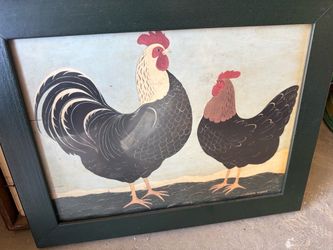 Warren Kimble Rooster and Hen Framed Print