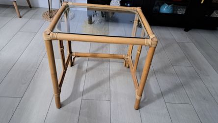 Rattan Side Table with Glass Top