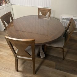 Round Dinning Table, Wood - Brown With White Base