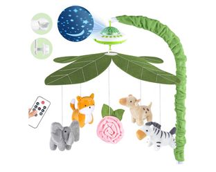 Baby Crib Mobile with Music and Lights, Nursery Baby Mobile for Crib Bassinet with Remote Control, Rotation, Starlight Projection, Crib Toys for Babie