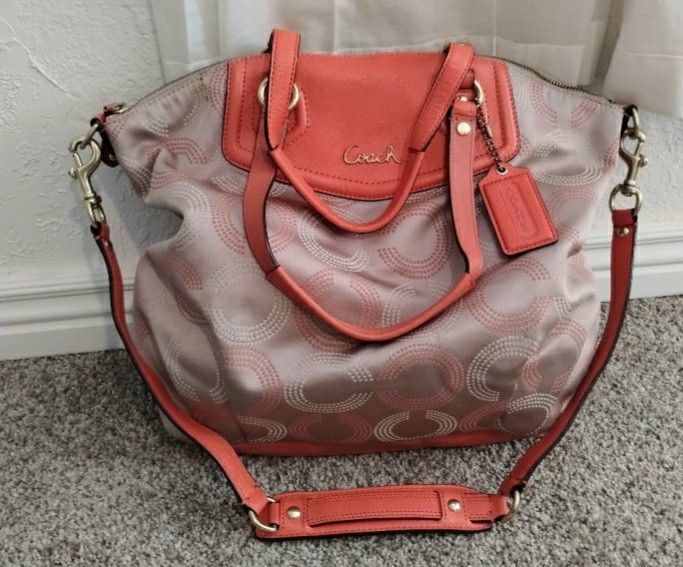 Coach ASHLEY beige Orange Dotted C Handbag Purse