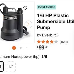 1/6 HP Plastic Submersible Utility Pump