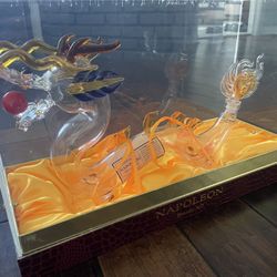 Emperor Napoleon Hand Blown Glass Art Brandy Alcohol Decanter Bottle In Display Case