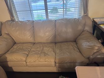 Tan Leather 3-Seat Sofa