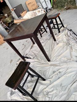 High dining table with barstools hard wood