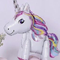 Standing Golden Horn Silver Horn Unicorn Aluminum Film Balloon New
