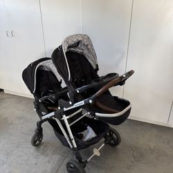 Mockingbird Double Stroller With 2x Snack Tray Attachments