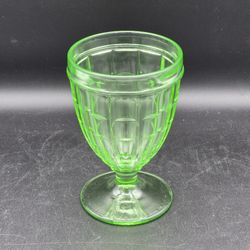 Vintage Hazel Atlas Green Uranium Glass Colonial Block Glass, 5.75"
