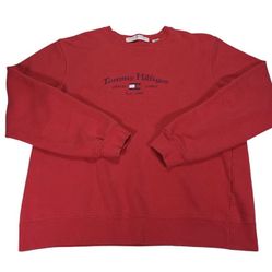 Y2k Tommy Hilfiger Spell Out Crewneck Red Sweatshirt Size Medium Pullover