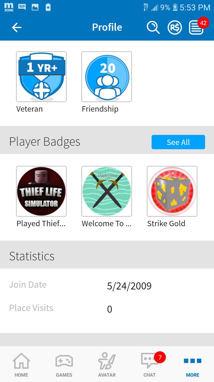 Rare 2009 Roblox account I am selling it for 800 Robux a $10