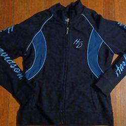 Women's Harley Davidson Size Large Black Blue Coat Jacket Full Zip