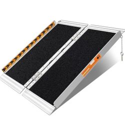 FACHNUO 3 Feet Portable Wheelchair Ramp, Non-Skid Aluminum Handicap Ramps with Handle, Folding Threshold Wheel Chair Ramp for Home Steps, Stairs, Entr