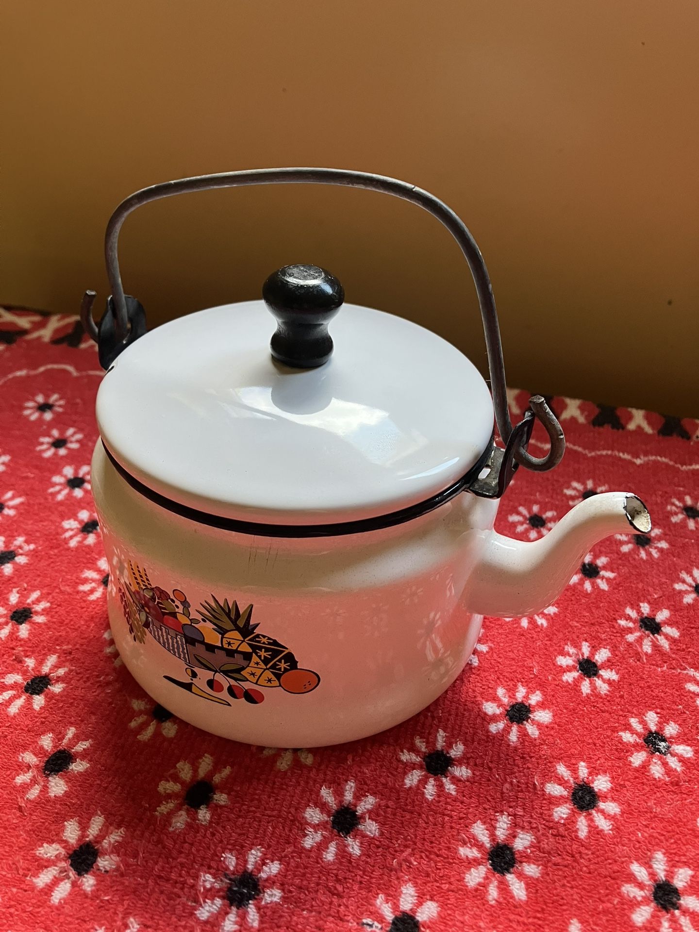 Vintage Enamelware Tea Pot Kettle