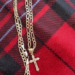 Solid 10k Gold Figaro Chain With 14k Pendant 