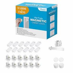 Vmaisi Adhesive Magnetic Cabinet Locks (12 Locks And 2 Keys)