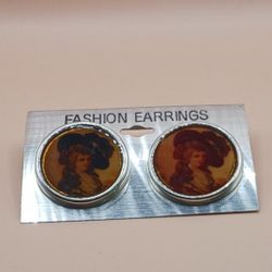 Vintage Victorian Lady Plastic Pierced Earrings