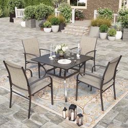 Patio Dining Chairs Set of 5/Outdoor Textilene Dining Chairs with High Back, Deck Chairs with Armrest, Metal Frame for Lawn Garden Backyard