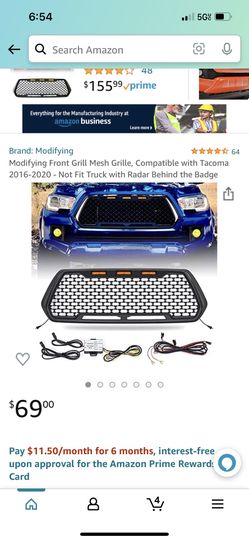 Mesh Grille Front Grill Matte Black Compatible for Toyota Tacoma 2016-2019 with DRL & Turn Signal Lights and 3 Amber LED Lights