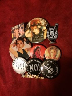 80s and 90s Pop Music Icon Memorabilia Pins Buttons