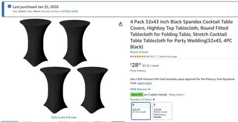Black hightop tablecloth, (8) 32” x 43”