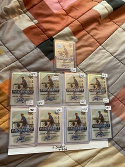 2024 Jacob Misiorowski Rookie Auto card lot. 9 cards. 4 base , 4 silver holo prism and 1 blue #/149.  $1600. Below recent comps and they keep rising