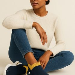 Stylish Navy & Mustard Slip-On Knit Sneakers | Lightweight Comfort Walking Shoes | Casual Fashion Tr