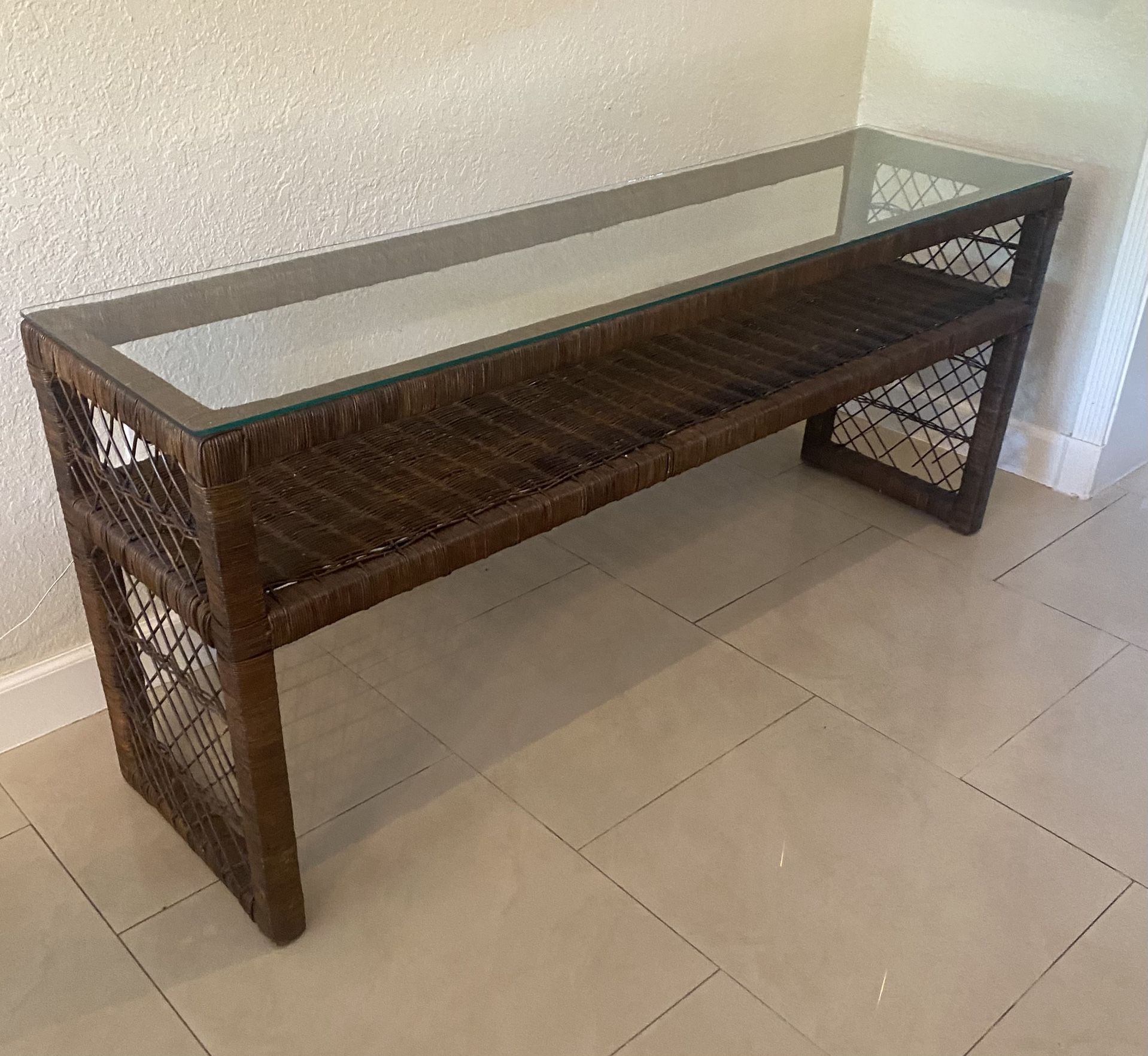 MidCentury Wicker Rattan Console Table