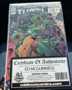 TMNT TEENAGE MUTANT NINJA TURTLES 100 ED McGUINNESS MIDTOWN Comic/ Signed / COA
