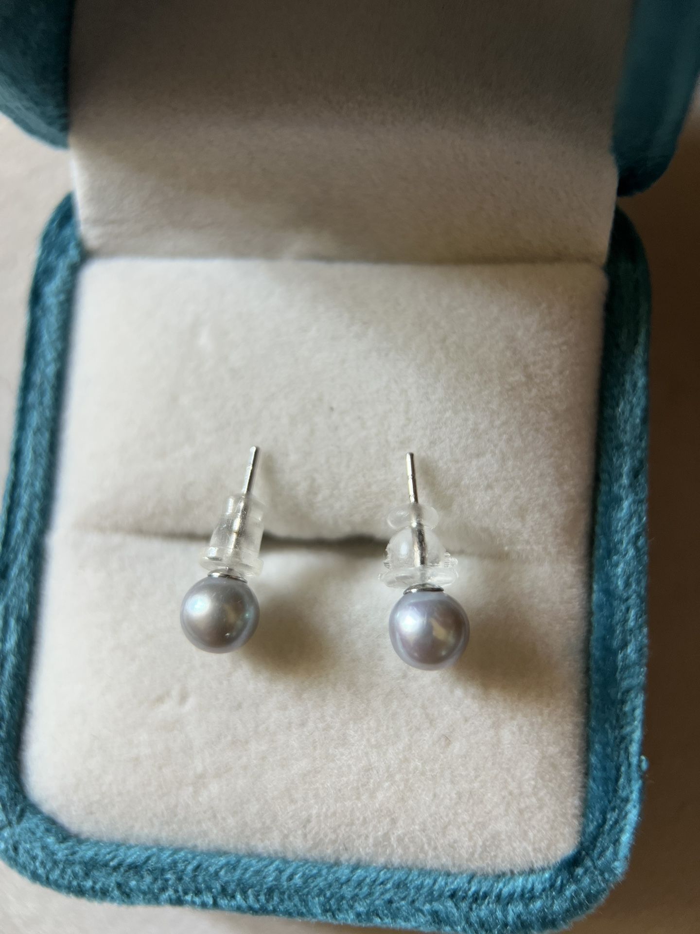 Pearl ear studs Sterling silver setting