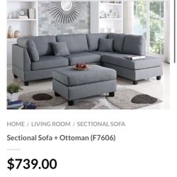 Gray Sectional Sofa With Ottoman