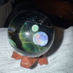 Gateson Recko 2003 Borosilicate Glass 2” Handblown One Of A Kind Marble Gold Floating Moon 