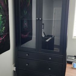 Black Ikea Hemnes Glass-door Cabinet Bookshelf