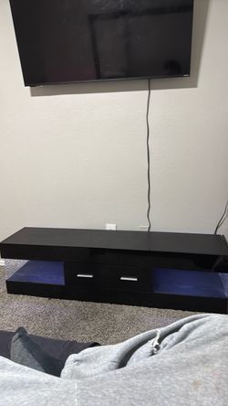 Black TV Stand with LED Lighting and Drawers