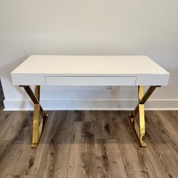 Beautiful New Modern White & Gold Desk