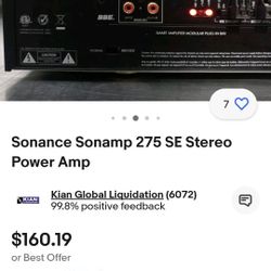 Sonance Sonamp 275 SE Stereo Power Amplifier In Good Conditions Include Power Cable But Not Remote Control 