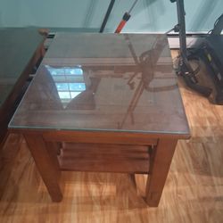 Coffee Table And Matching Side Table With Glass Tops