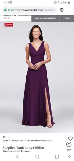Worn once- David's Bridal Size 2 Surplice Tank Long Chiffon Bridesmaid Dress from DAVID'S Bridal, style F19831 In plum