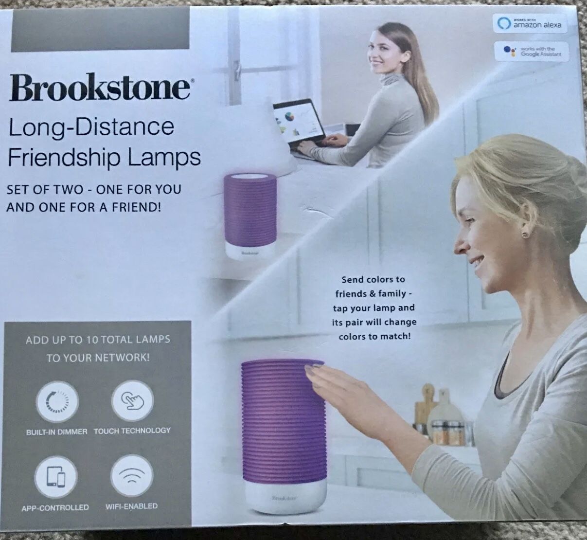 NEW! Brookstone Long-Distance Friendship Lamps Set Of Two Alexa Google Assistant